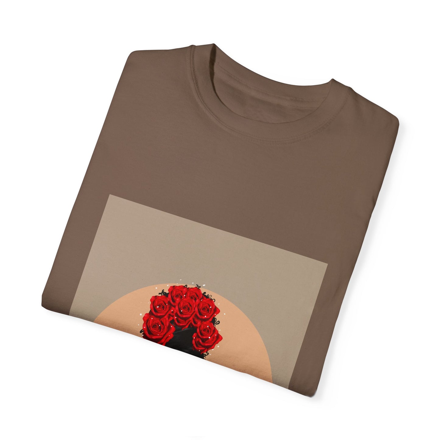 Celebrate beauty, power, and soft strength with the “Crowned in Bloom” graphic tee by Fleur De Tiff. Featuring original art of a woman crowned in roses, this shirt is made for the bold, the creative, and the soulful.