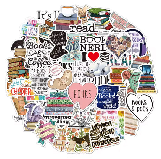 Book Lover Vinyl Sticker Pack – 50pc | Waterproof, Aesthetic, Durable | Perfect for Journals, Kindle, Laptops & Water Bottles