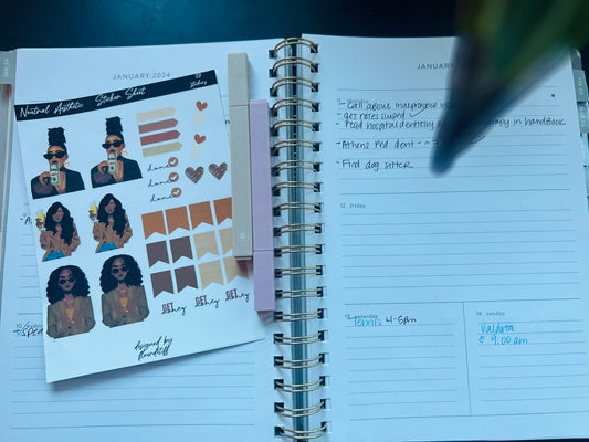 Neutral Aesthetic Black Girl Sticker Sheet | Kiss Cut Sticker Sheet