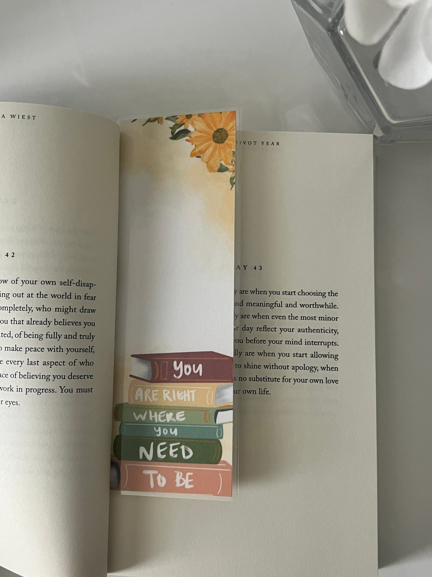 "You Are Right Where You Need to Be" – Sunflower & Books Bookmark