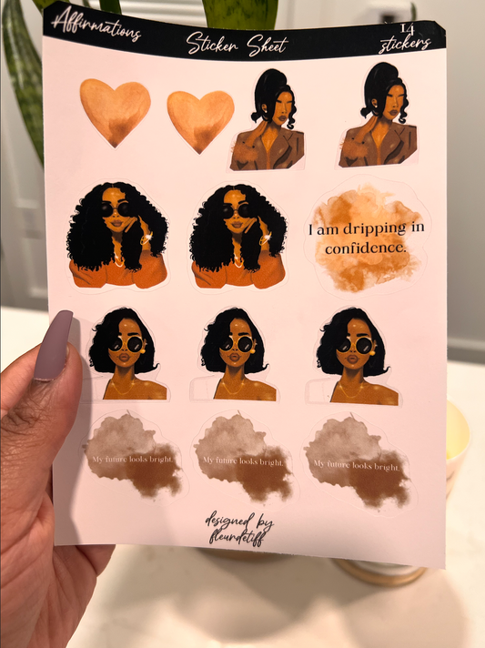 Affirmations Sticker Sheet | Kiss Cut Sticker Sheet