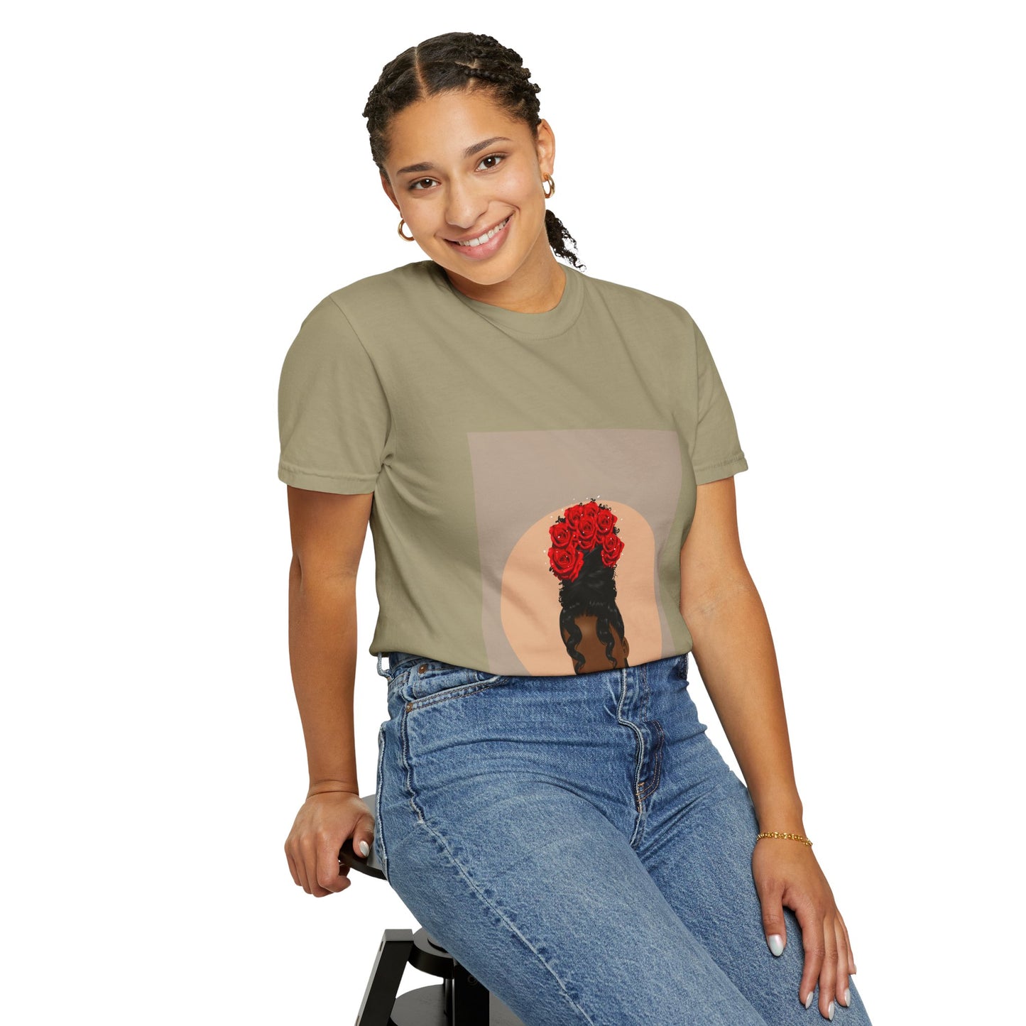 Celebrate beauty, power, and soft strength with the “Crowned in Bloom” graphic tee by Fleur De Tiff. Featuring original art of a woman crowned in roses, this shirt is made for the bold, the creative, and the soulful.