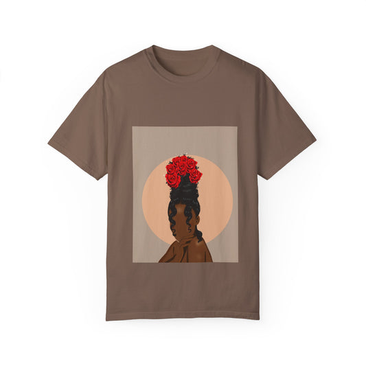 Celebrate beauty, power, and soft strength with the “Crowned in Bloom” graphic tee by Fleur De Tiff. Featuring original art of a woman crowned in roses, this shirt is made for the bold, the creative, and the soulful.