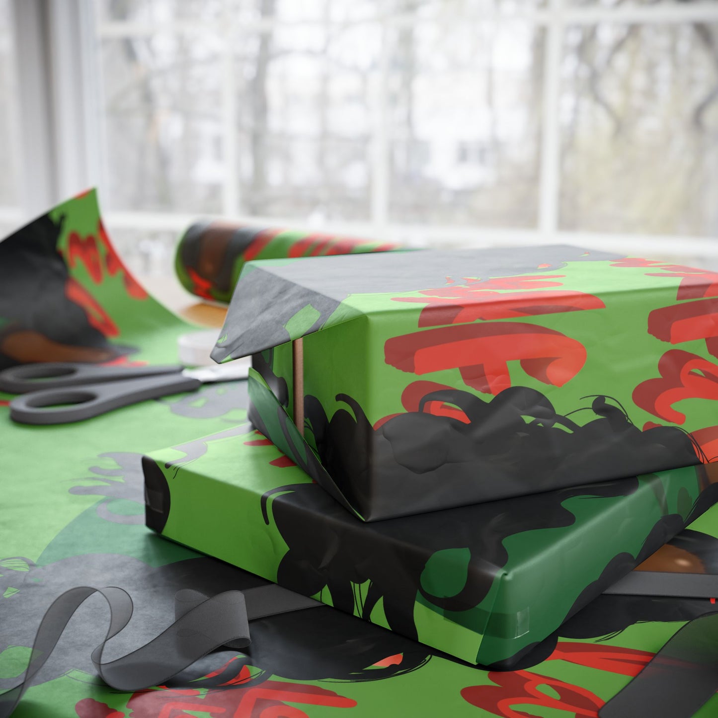 Vibrant Holiday Wrapping Paper with Bold Afro Design