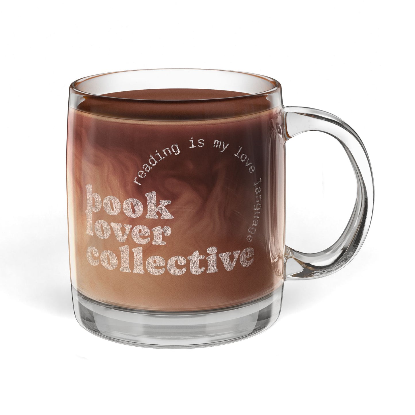 Engraved Glass Coffee Mug — 'Book Lover' 12.25oz Clear Mug, Personalized Gift for Readers