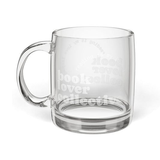 Engraved Glass Coffee Mug — 'Book Lover' 12.25oz Clear Mug, Personalized Gift for Readers
