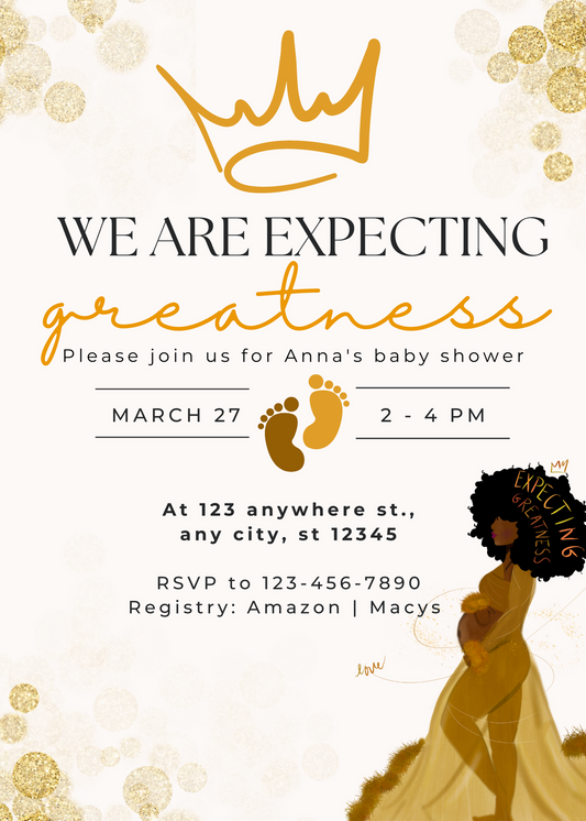 Expecting Greatness Digital Baby Shower Invitation