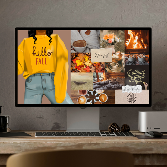Hello Fall Desktop Wallpaper | Cozy Autumn Digital Download