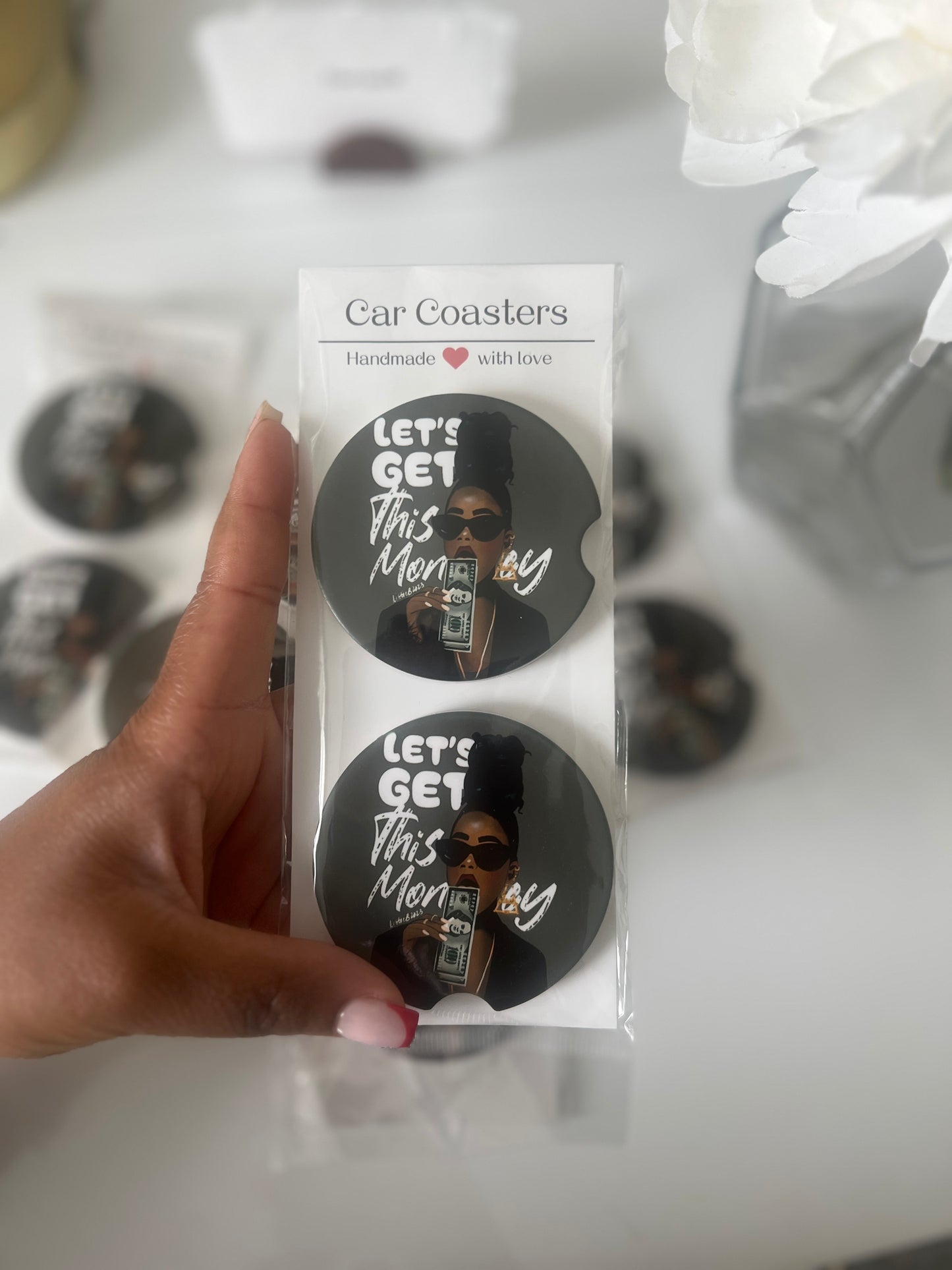 Get Money Ceramic Car Coasters