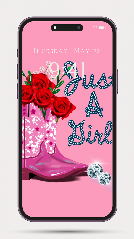 Digital Download-Just a Girl Country Western Pink Themed Cellphone Wallpaper