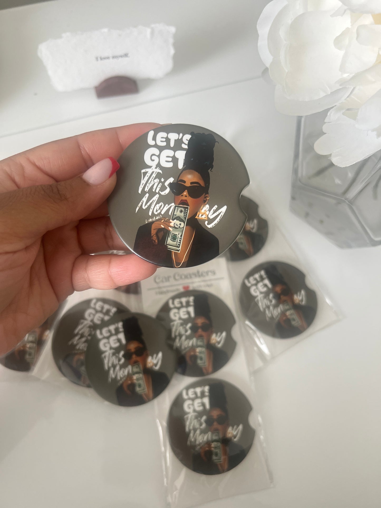 Get Money Ceramic Car Coasters