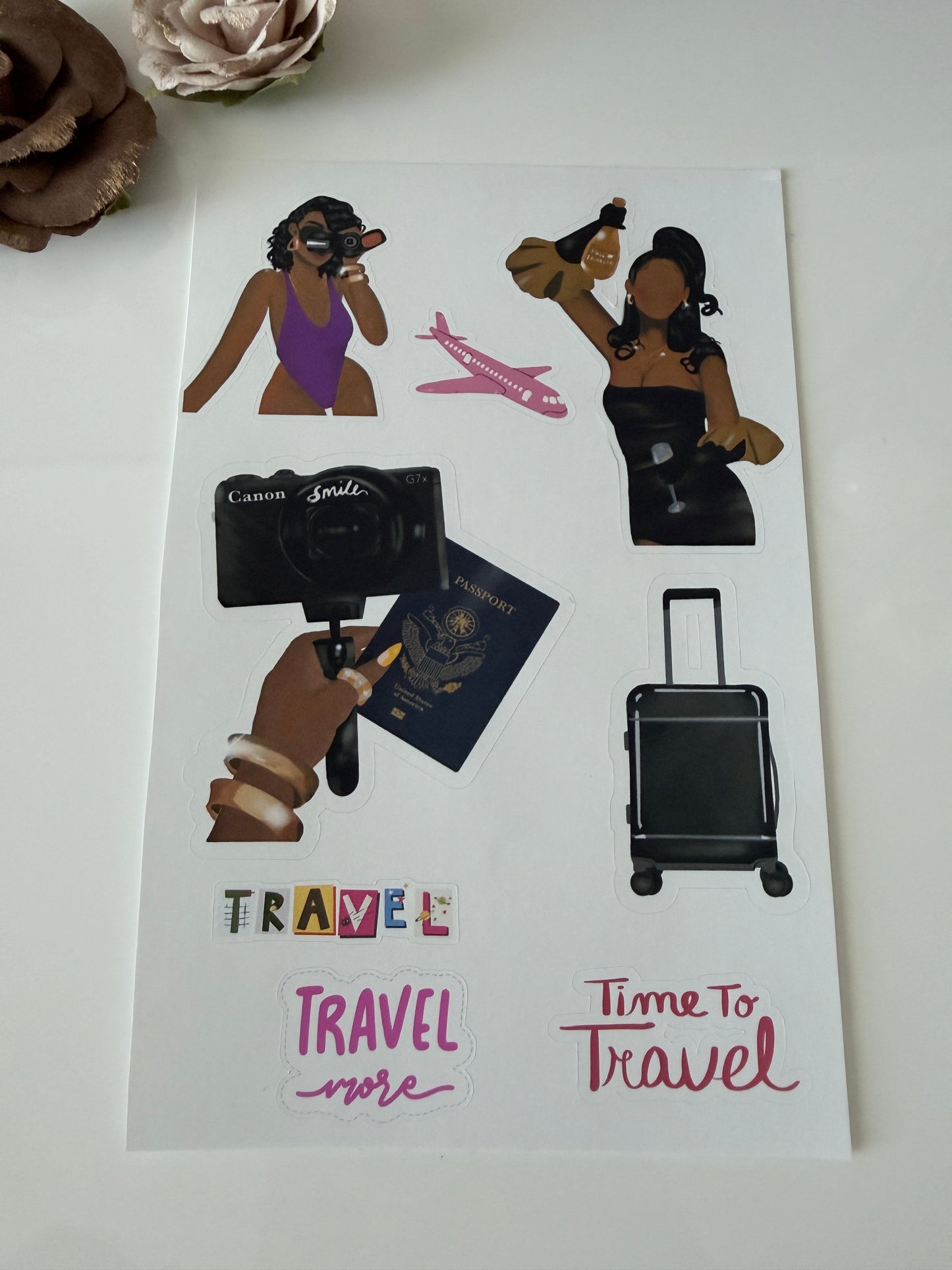 Travel Girl Sticker Sheet | Travel Aesthetic Stickers for Laptops, Journals & Suitcases