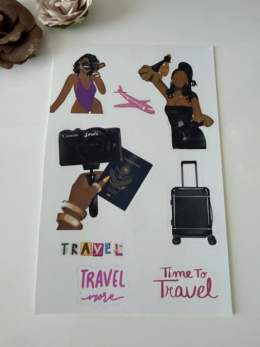 Travel Girl Sticker Sheet | Travel Aesthetic Stickers for Laptops, Journals & Suitcases