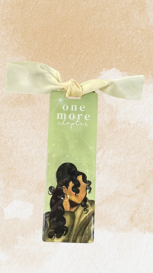 "One More Chapter"  Black Girl Acrylic Bookmark with Satin Beige Ribbon – 2x6 Inches