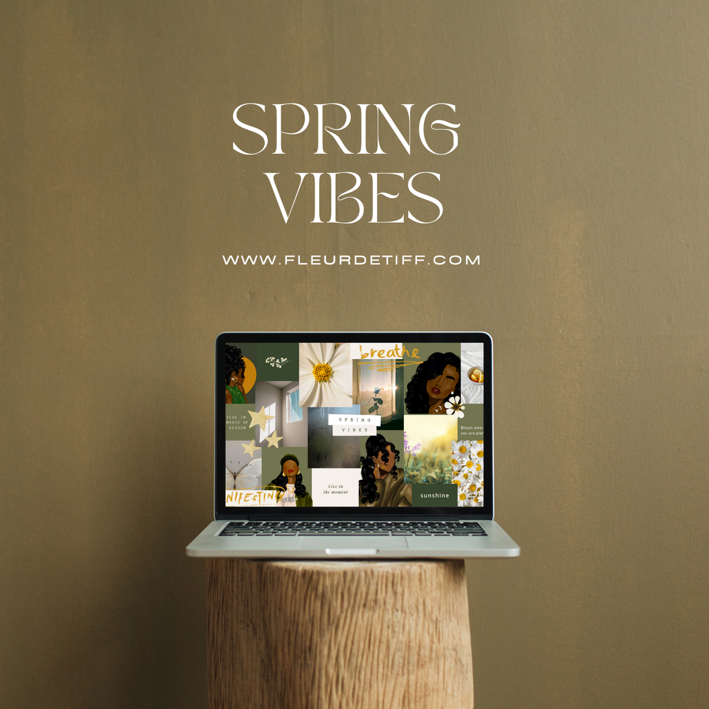 Spring Vibes Green Aesthetic Black Girl Laptop Wallpaper