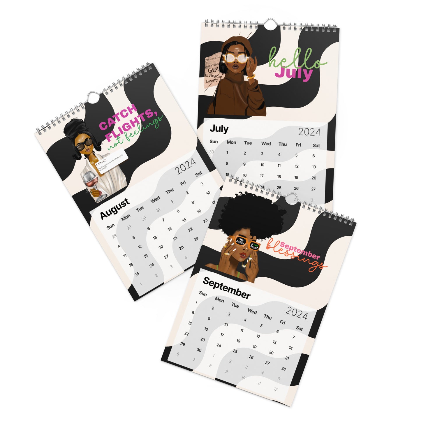  Introducing the 2024 12-Month Calendar: A celebration of strength, beauty, and positivity! Each month showcases vibrant black girl art paired with empowering affirmations. 🎨💖 Dive into a year of inspiration and self-love.