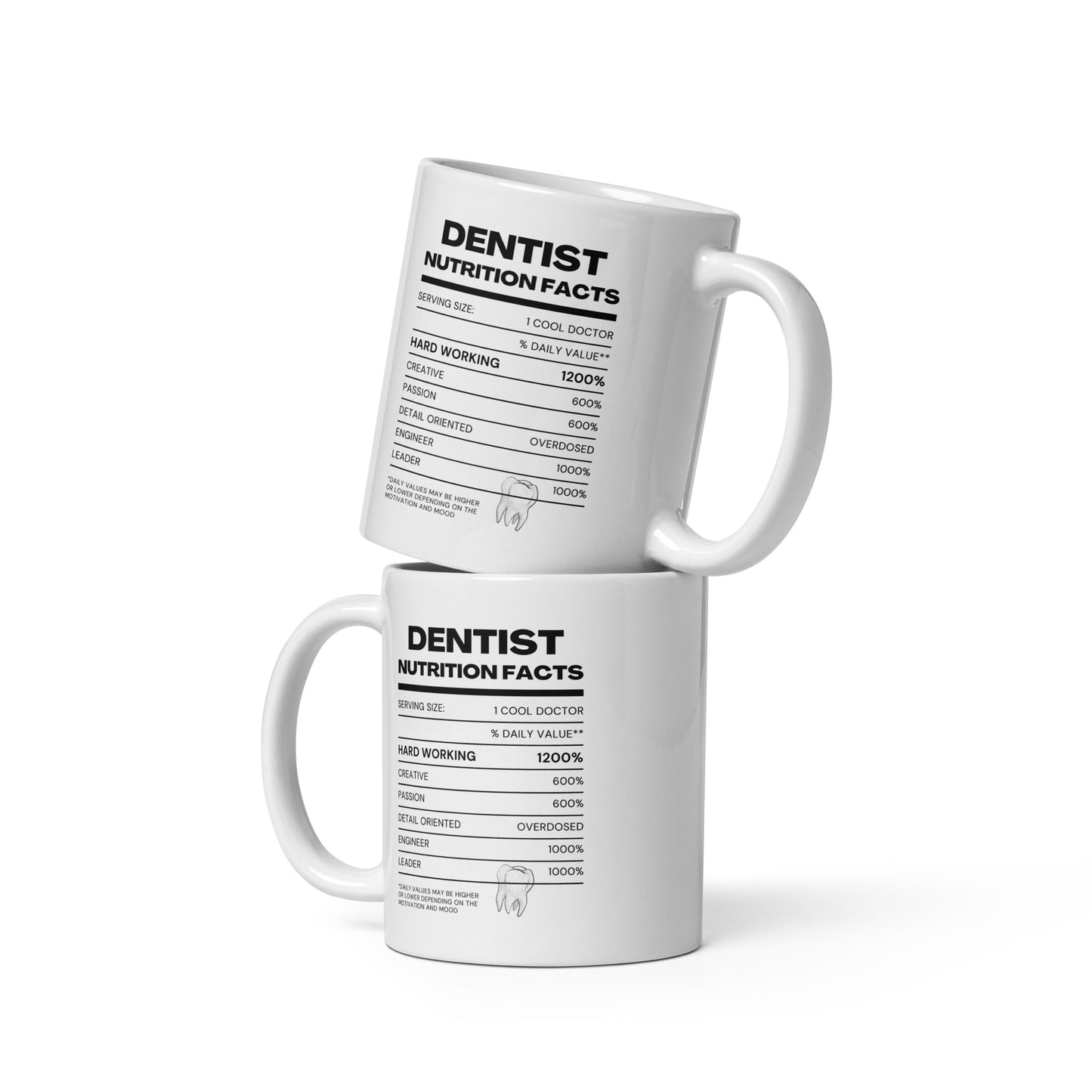 Dentist Nutrition Facts 11 oz White glossy mug
